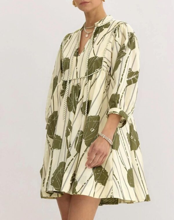 Women Floral Babydoll Mini Dress V Neck 3/4 Puff Sleeves A Line Flowy Swing Summer Sun Dresses - Image 2