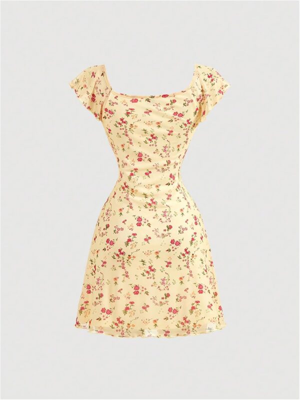 Women Vintage Floral Dress Summer Cap Sleeve Mini Dresses Going Out Beach Short Dress - Image 2