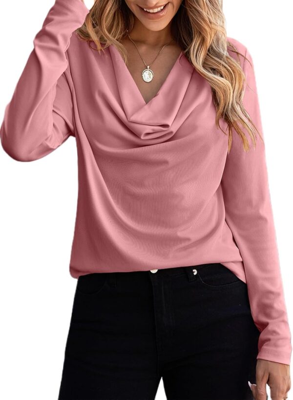 Women Tops Cowl Neck Shirts Long Sleeve Teacher Clothes Office Business Dressy Casual Blouse 2025 Spring Summer