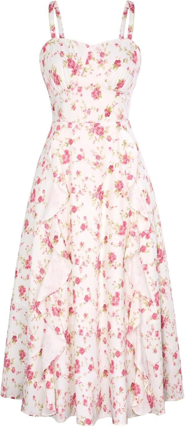 Sun Dresses for Women 2025 Boho Midi Dresses Casual Spaghetti Ruffle Dress Wedding Guest Dresses for Women