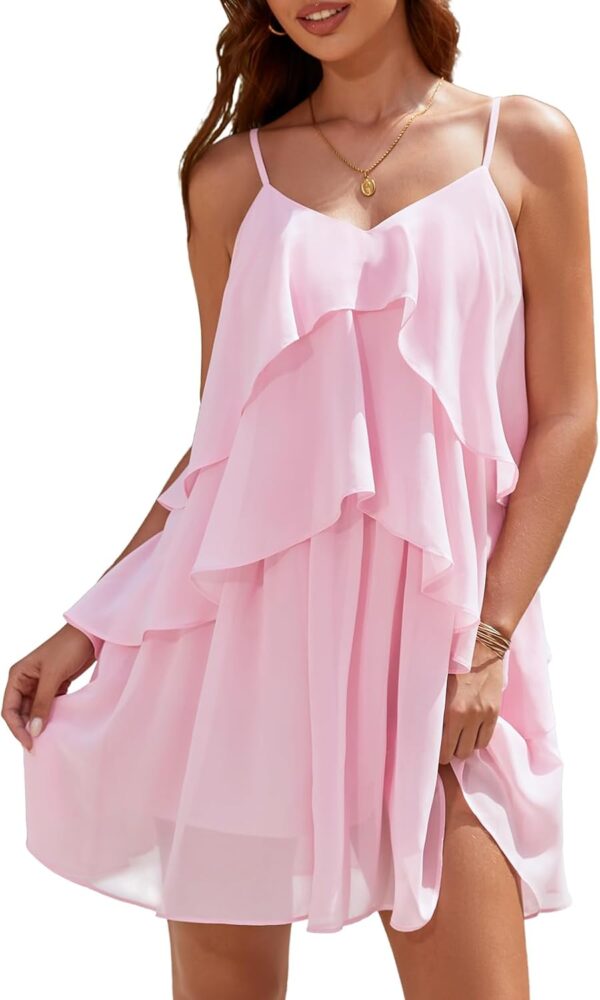 Women Cocktail Ruffle Tiered Dresses, Summer Beach Wedding Guest Chiffon Aline Mini Sundress