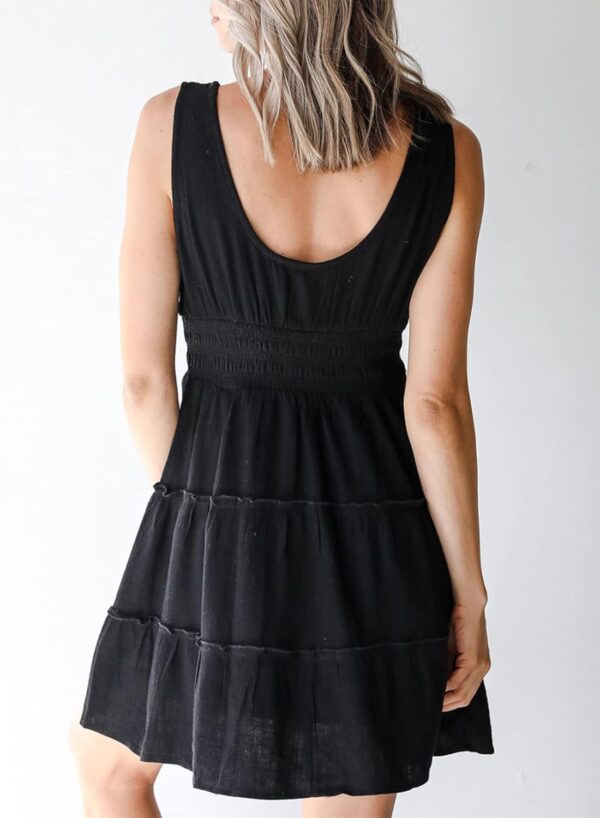 Women Summer Dresses 2025 Sleeveless Button Down Smocked Empire Waist Ruffle Tiered Casual Swing Mini Dress - Image 2