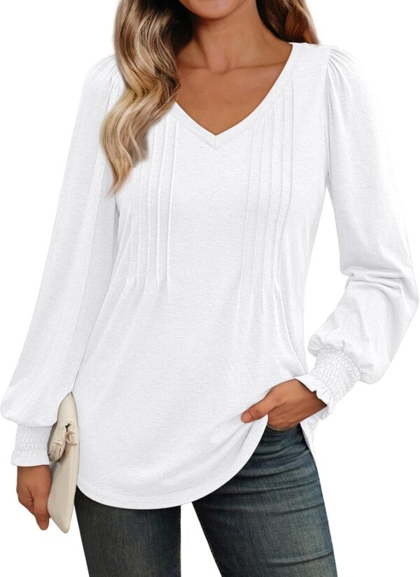 Women Long Sleeve Shirts V Neck Fall Casual Tops Fashion Outfits Loose Fit Plea Front Tunic Clothes 2025