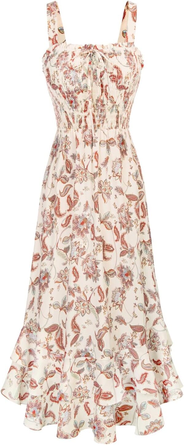 Women 2025 Summer Floral Boho Dress Square Neck Strapped Swing A Line Sundress Beach Long Maxi Outfits