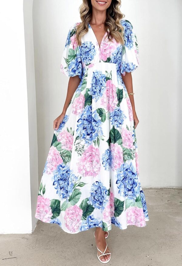 Women Boho Floral Maxi Dress Summer Fall Wedding Guest Dress - Image 2