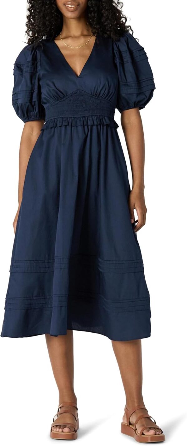 Women Regular-Fit Cotton Sateen Puff Sleeve Midi Dress