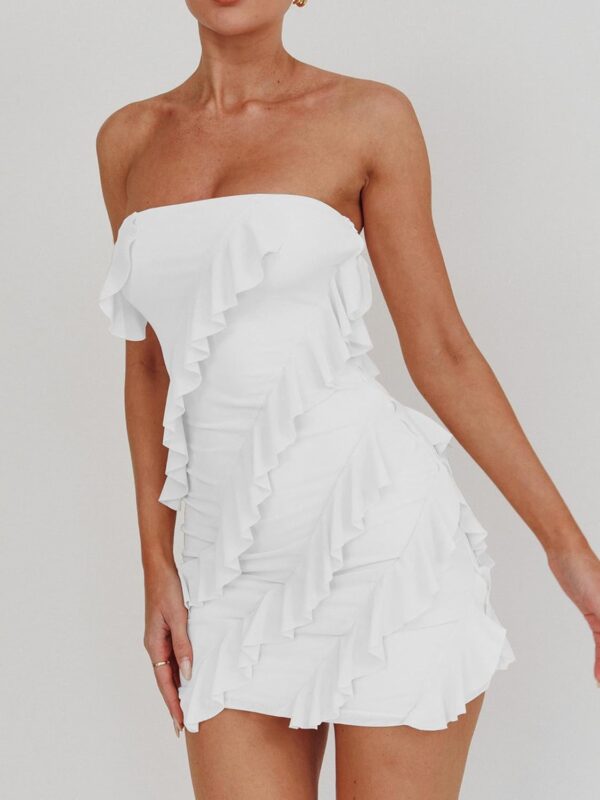 Women Sexy Strapless Tube Top Bodycon Sleeveless Ruffle Mini Party Dress - Image 2