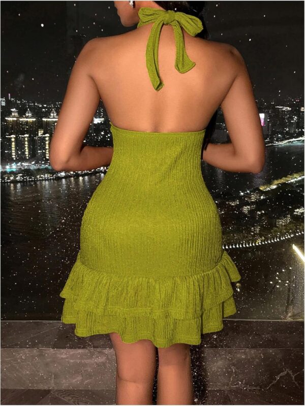 Women Summer Halter Bodycon Mini Dress Sexy Deep V Ruffle Party Cocktail Cami Dresses - Image 2