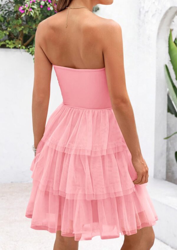 Women Tulle Dress Strapless Tube Top Short Dress Summer Ruffle Tiered Party Wedding Guest Dresses - Image 2